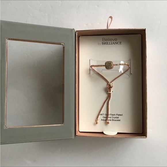 BELIEVE BY BRILLIANCE ROSE GOLD CRYSTAL LARIAT BRACELET NWT - Picture 5 of 14